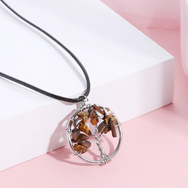 

Stone Tree Charm Necklace, Brown