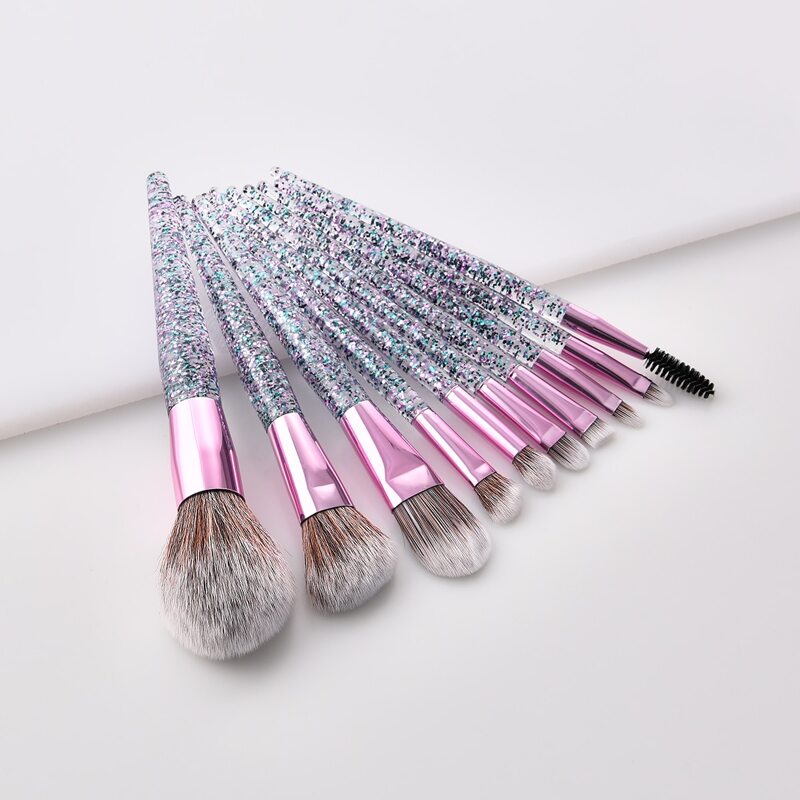 

10pcs Glitter Makeup Brush Set, Pink