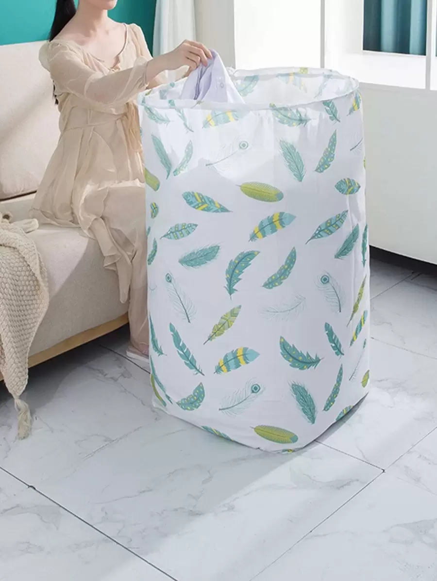 Feather Print Quilt Storage Bag, PEVA Multifunction Drawstring Clothing Storage Bag For Home  Decorations   Autumn Decor Festival Decor Room Decor Home Decor Fall Decor Bedroom Decor - White - View 1
