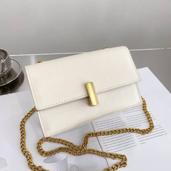 

Minimalist Flap Chain Shoulder Bag, Beige