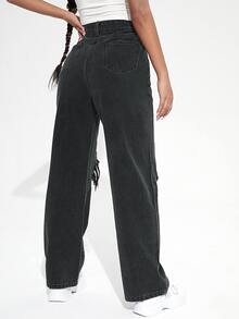 Jeans con estampado de letra y figura - Negro - Ver 2