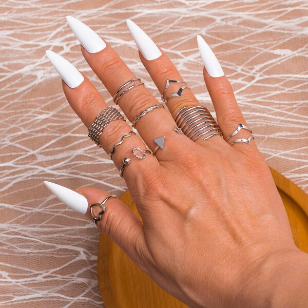 

10pcs Triangle & Star Decor Ring, Silver