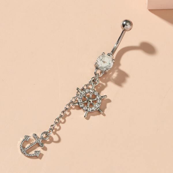 

Rhinestone Anchor Decor Navel Belly Ring, Silver
