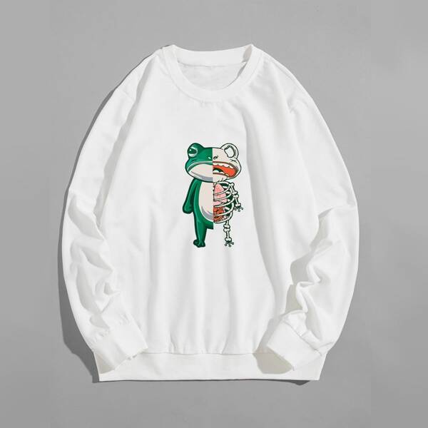 

Men Frog Print Sweatshirt, White