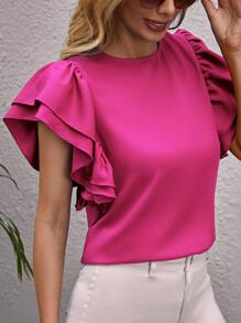 SHEIN Clasi 蝴蝶袖素色上衣 - 玫紅色 - 查看 5
