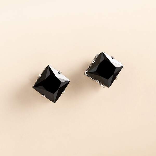 

Zircon Decor Stud Earrings, Black