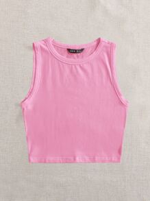 SHEIN EZwear Solid Crop Tank Top - Pink - View 4