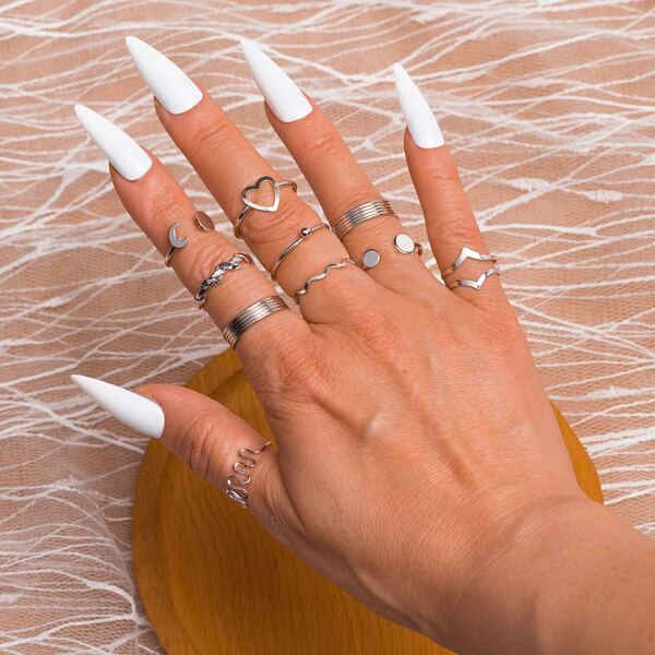 

10pcs Heart Decor Ring, Silver