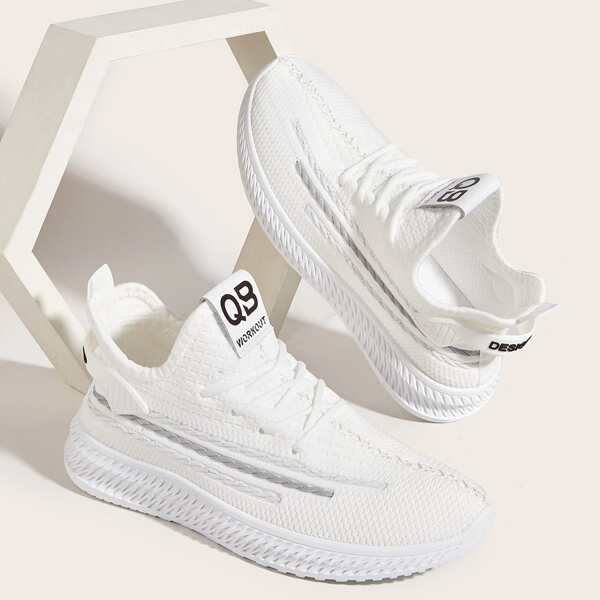 

Letter Graphic Lace-up Running Shoes, White