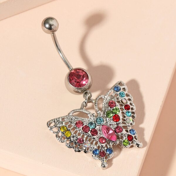 

Rhinestone Butterfly Decor Navel Belly Ring, Multicolor