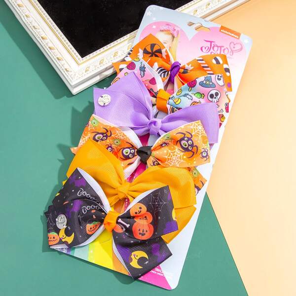 

6pcs Halloween Pattern Bow Knot Hair Clip, Multicolor