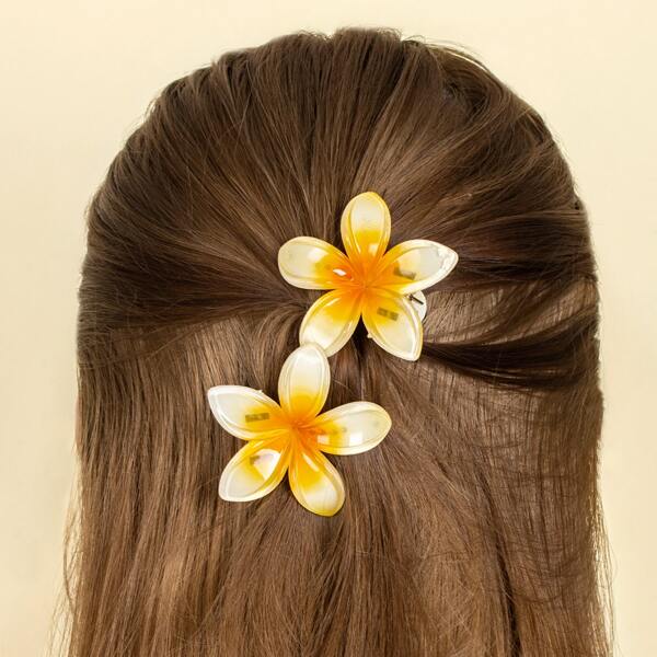 

2pcs Flower Decor Hair Clip, Yellow
