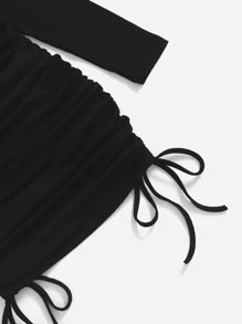 Muchica 抽繩側收褶素色合身洋裝 - 黑色 - 查看 3