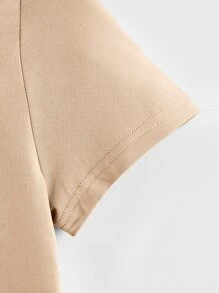 SHEIN EZwear 素色小圓領短款T恤 - 駝色 - 查看 3