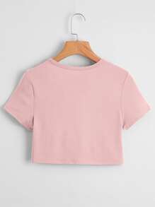 SHEIN EZwear Solid Crew Neck Crop Tee - Baby Pink - View 2