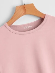 SHEIN EZwear Solid Crew Neck Crop Tee - Baby Pink - View 3