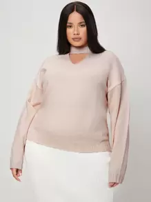 Mulvari Áo len Plus Size màu trơn Giải trí - Màu Hồng baby - Xem 3