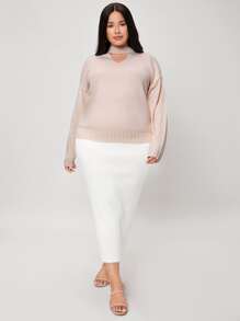 Mulvari Áo len Plus Size màu trơn Giải trí - Màu Hồng baby - Xem 1