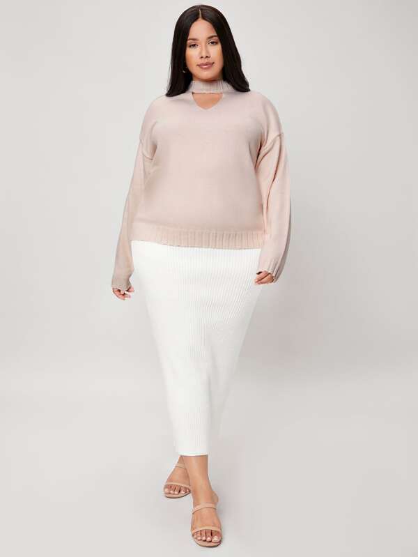 Mulvari Plus Choker Neck Drop Shoulder Jumper