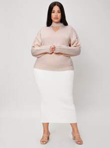 Mulvari Áo len Plus Size màu trơn Giải trí - Màu Hồng baby - Xem 4