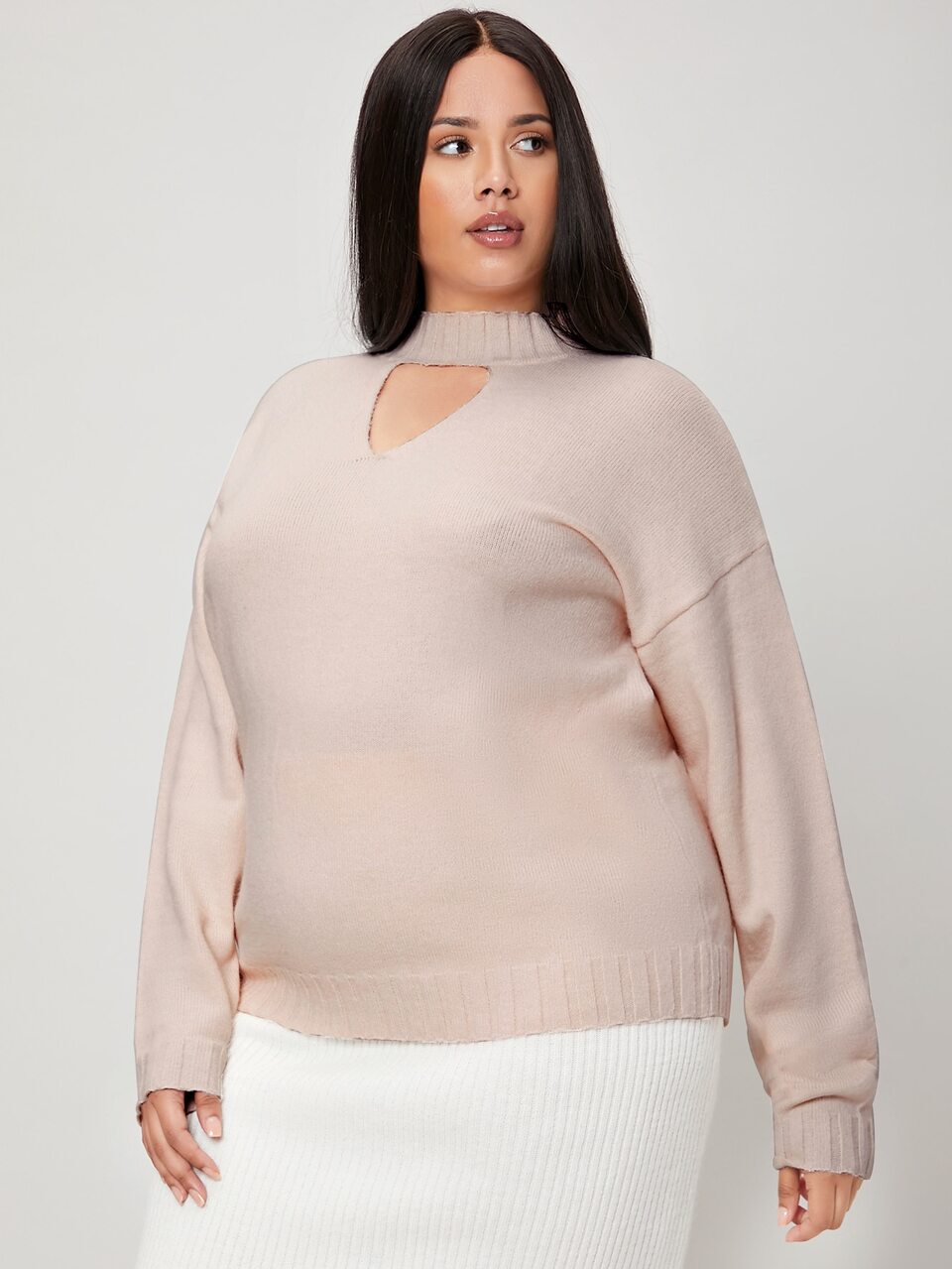 Plus Choker Neck Drop Shoulder Sweater