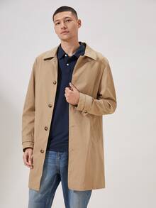 Manfinity Hombres Gabardina unicolor de espalda con abertura - Caqui - Ver 4