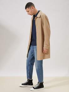 Manfinity Hombres Gabardina unicolor de espalda con abertura - Caqui - Ver 5