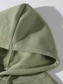 Men Solid Drawstring Drop Shoulder Hoodie - Army Green - View 4