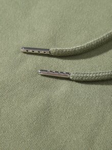 Men Solid Drawstring Drop Shoulder Hoodie - Army Green - View 7