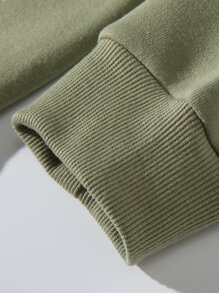 Men Solid Drawstring Drop Shoulder Hoodie - Army Green - View 3