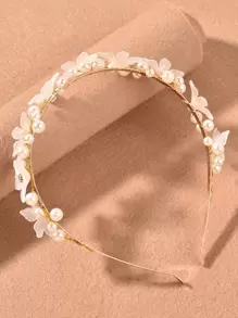 1件女士手工时尚金色仿珍珠花朵发箍，适合日常会议和派对，优雅头饰，发箍，发圈，发饰，头饰，夏季，假日，旅行，节日，生日 - 金色 - 查看 5