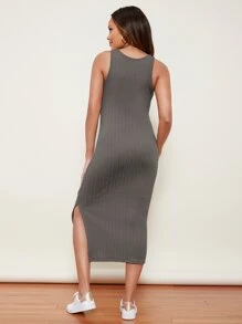 SHEIN Maternity Split Side Cable Knit Dress - Dark Grey - View 2