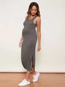 SHEIN Maternity Split Side Cable Knit Dress - Dark Grey - View 3