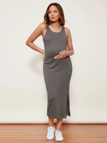 SHEIN Maternity Split Side Cable Knit Dress - Dark Grey - View 6