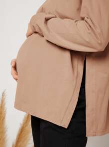 SHEIN Maternity Drop Shoulder Slit Hem Tee - Apricot - View 4