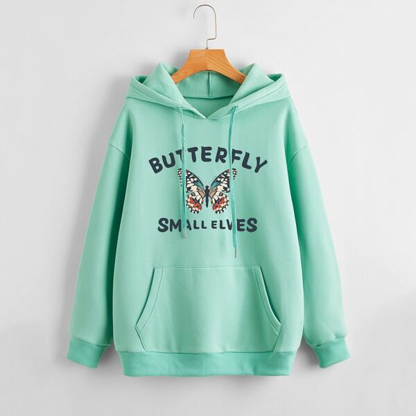 

Butterfly & Slogan Print Drawstring Detail Sweatshirt, Mint green