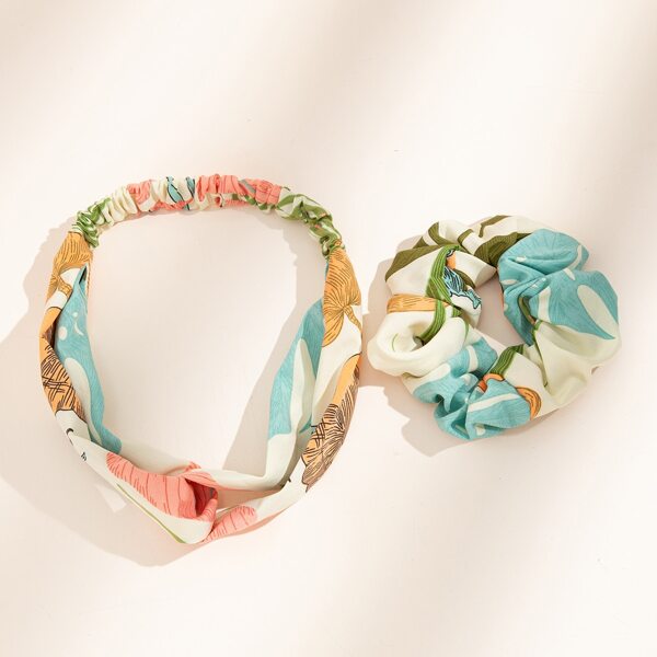 

2pcs Plant Print Hair Accessory Set, Multicolor