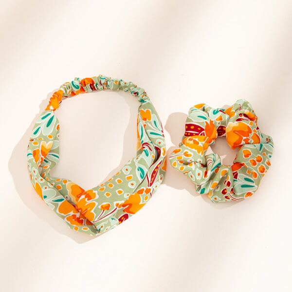 

2pcs Floral Print Hair Accessory Set, Multicolor
