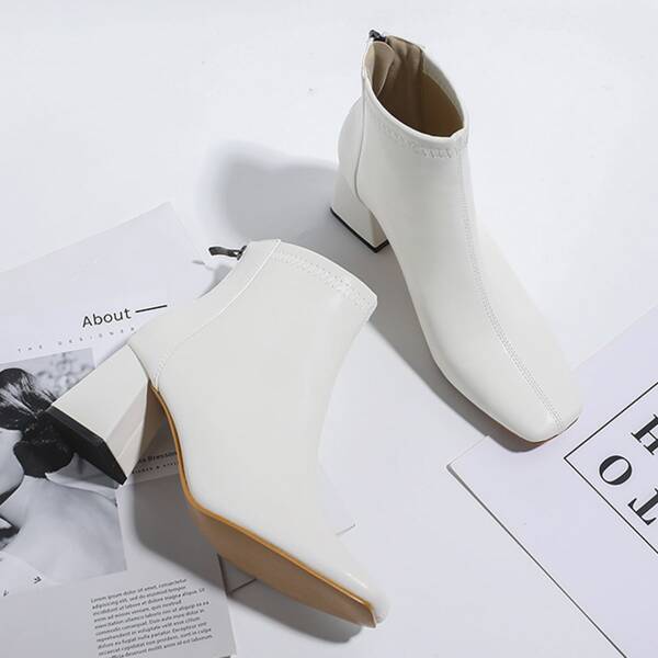 

Zip Back Chunky Heeled Classic Boots, White