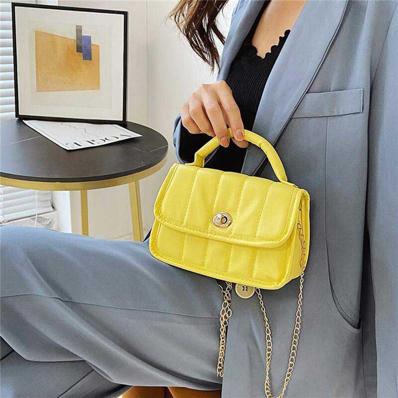 

Turn Lock Flap Satchel Bag, Yellow