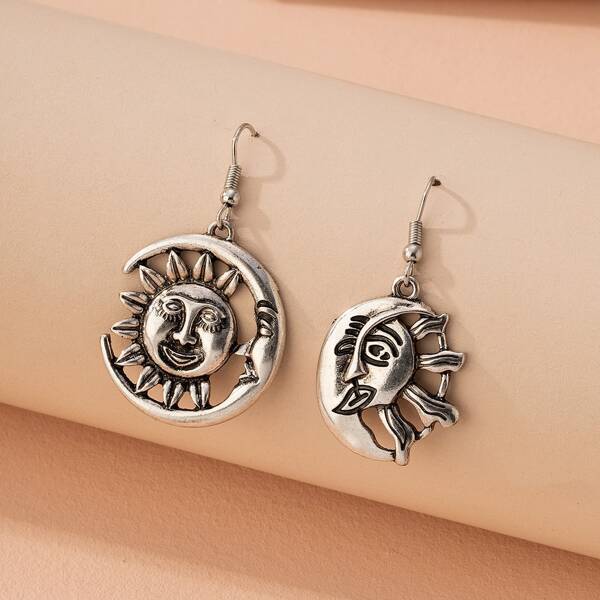 

Sun Moon Drop Earrings, Antique silver
