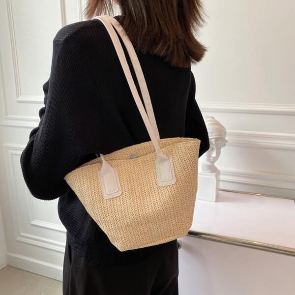 

Straw Design Shoulder Bag, Beige