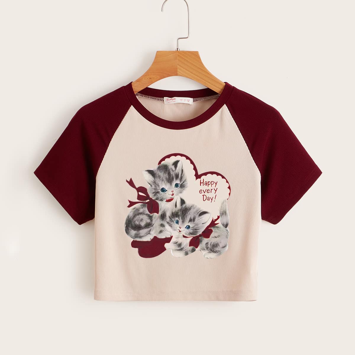 

Cat Graphic Colorblock Ribbed Tee, Multicolor