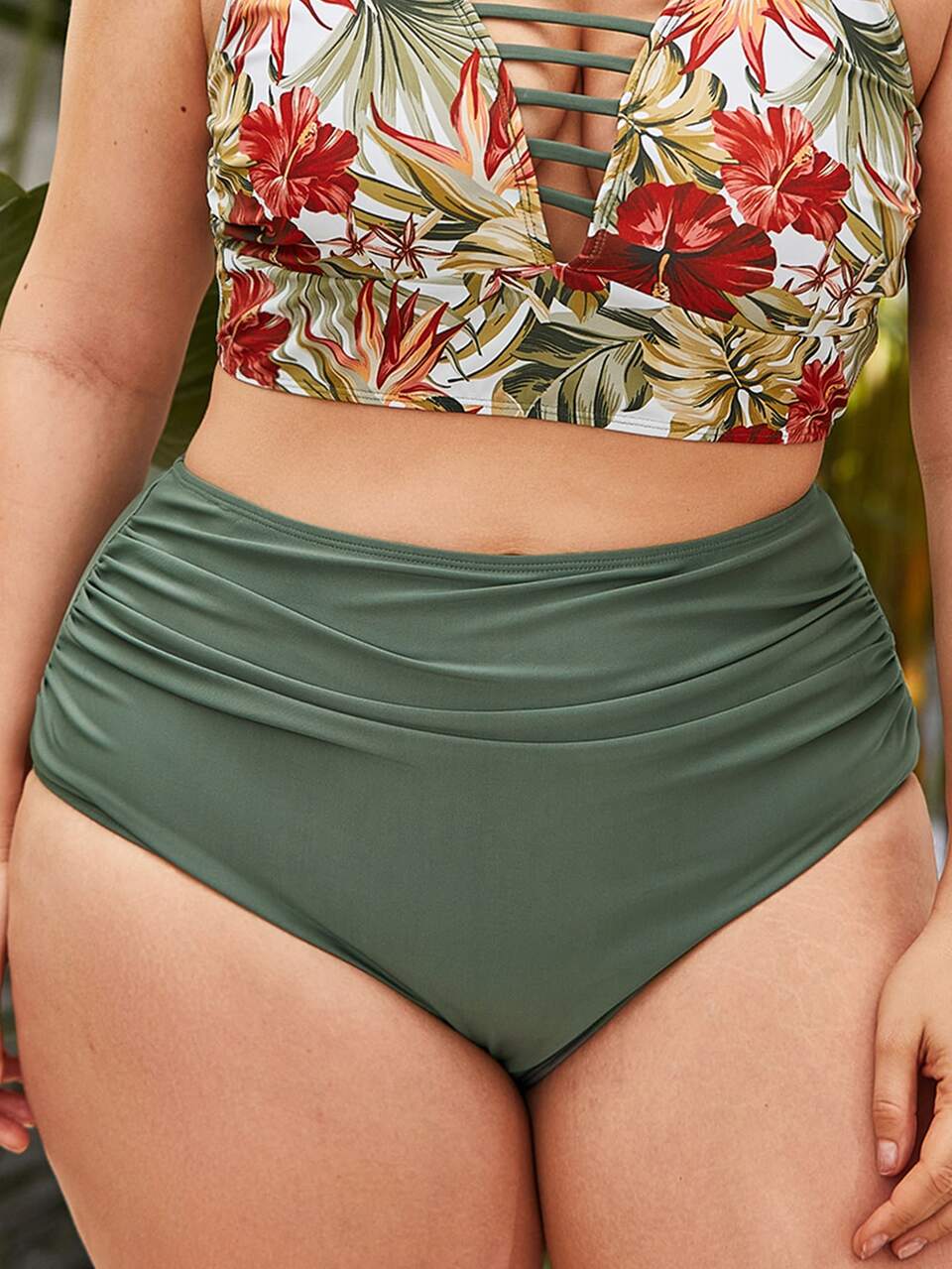 Summer Beach Plus Plain High Waisted Bikini Bottom