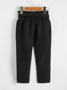Girls Belted Paper Bag Waist Trousers - Black - View 2