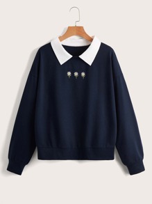 Contrast collar oversized sweatshirt hotsell