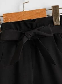 Girls Belted Paper Bag Waist Trousers - Black - View 4