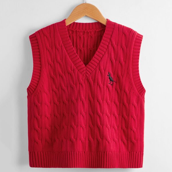 

Boys Dinosaur Embroidery Cable Knit Sweater Vest, Red