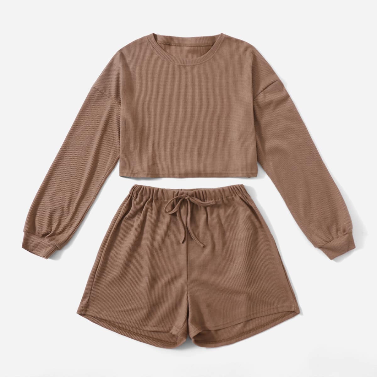 

Solid Crop Tee & Knot Shorts, Mocha brown