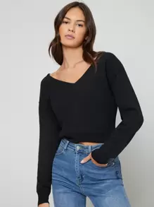 BizChic Áo len nữ màu trơn Giải trí - màu đen - Xem 1